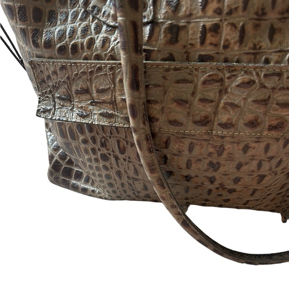 B. May crocodile embossed leather top handle leather bag large gray brown tote - Picture 3 of 11